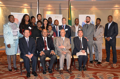 ABE initiative Pictured seated with the students are (l-r) Mr Yoshiki Takizawa General Manager at Mitsui & Co. Johannesburg Branch and Chair of the Japan Chamber of Commerce and Industry, Mr. Ghaleep Jeppie, Chief Director of the International Relations Office at the Department of Higher Education and Training Ambassador Yutala Yoshizawa of Japan in South Africa and Mr Hiroyuki Kinomoto, Head of Japan International Cooperation Agency (JICA) in South Africa.